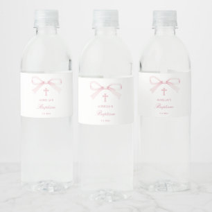 Waterverf Roze Strik Doop Waterfles Etiket
