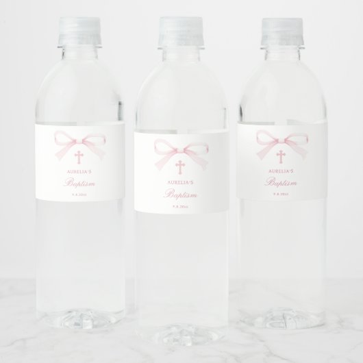 Waterverf Roze Strik Doop Waterfles Etiket (Flessen)