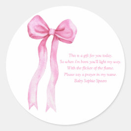 Waterverf roze strik - Gebedskaarslabel Ronde Sticker
