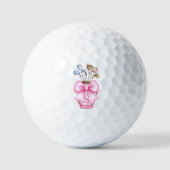 Waterverf Roze Strik Golf Bag Monogram Golfballen (Voorkant)