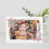 Waterverf Roze Strik Guirlande Foto Vakantiekaart Feestdagenkaart (Staand voorkant)