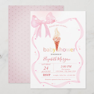 Waterverf Roze Strik Ijsje Stippen Baby Shower Kaart