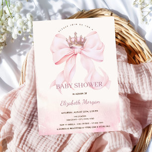 Waterverf Roze Strik Kroon Baby Shower Kaart