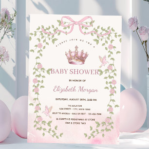 Waterverf Roze Strik Kroon Bloemboog Baby Shower Kaart
