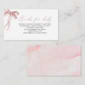 Waterverf roze strik lint baby shower boeken voor informatiekaartje (Voorkant / Achterkant)