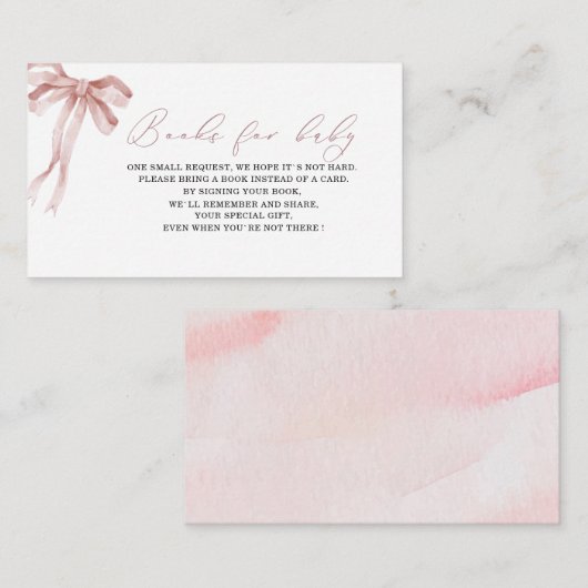 Waterverf roze strik lint baby shower boeken voor informatiekaartje (Voorkant / Achterkant)