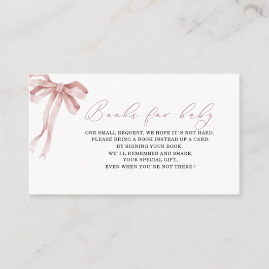 Waterverf roze strik lint baby shower boeken voor informatiekaartje (Voorkant)