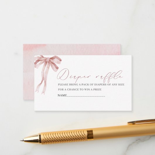 Waterverf roze strik lint baby shower luier Ra Informatiekaartje (Voorkant / Achterkant in situ)