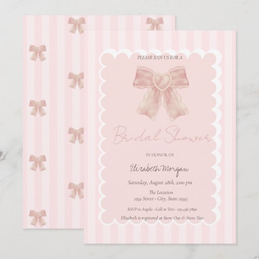 Waterverf Roze Strik Lint Bruiloftsfeest Kaart (Voorkant / Achterkant)