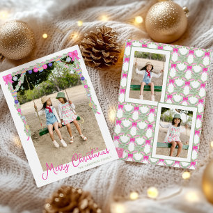 Waterverf Roze Strik Lint Kerst Foto Feestdagenkaart