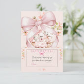 Waterverf Roze Strik Luier Tombola Ticket Informatiekaartje (Staand voorkant)