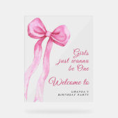 Waterverf roze strik meisje 1e Verjaardagsfeest Acryl Bord (Voorkant)