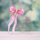 Waterverf roze strik meisje 1e Verjaardagsfeest Acryl Bord (Neutraal)