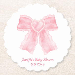 waterverf roze strik meisje baby shower eenvoudig kartonnen onderzetters