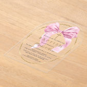 Waterverf Roze Strik Meisje Doop Transparant  Acryl Uitnodigingen (Laagn)