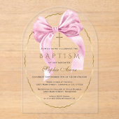 Waterverf Roze Strik Meisje Doop Transparant  Acryl Uitnodigingen (Voorkant)