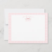 waterverf roze strik met gingham border Baby meisj Bedankkaart (Voorkant)