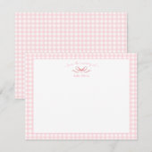 waterverf roze strik met gingham border Baby meisj Bedankkaart (Voorkant / Achterkant)
