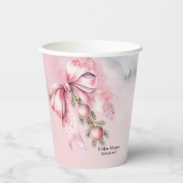 Waterverf Roze Strik met Kralen Baby Shower  Papieren Bekers