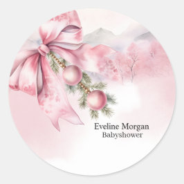 Waterverf Roze Strik met Kralen Baby Shower  Ronde Sticker