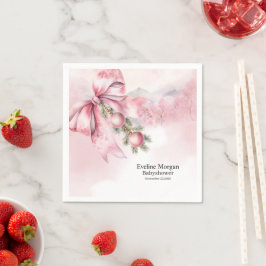Waterverf Roze Strik met Kralen Baby Shower  Servet