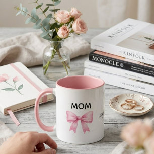 waterverf,roze strik moederdag cadeau,liefde mok
