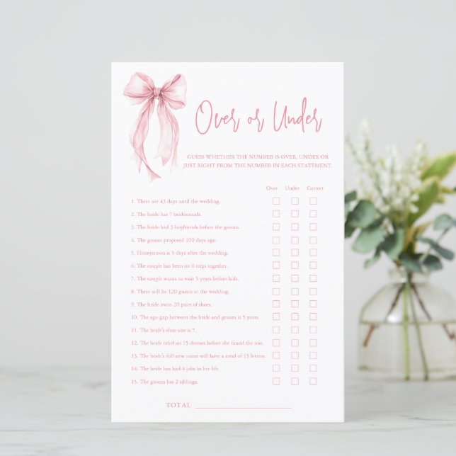 Waterverf Roze Strik Over of Onder Bruidsuitnodigi (Staand voorkant)