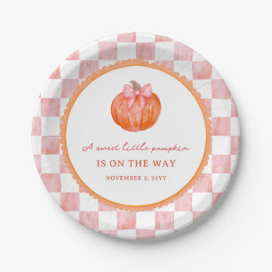 Waterverf Roze Strik Pompoen Baby Shower Papieren Bordje
