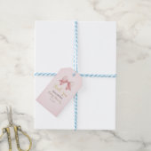 Waterverf Roze Strik Stippen Baby Shower Cadeaulabel (Met Touw)