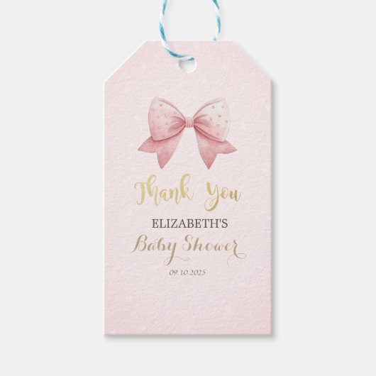 Waterverf Roze Strik Stippen Baby Shower Cadeaulabel (Voorkant)