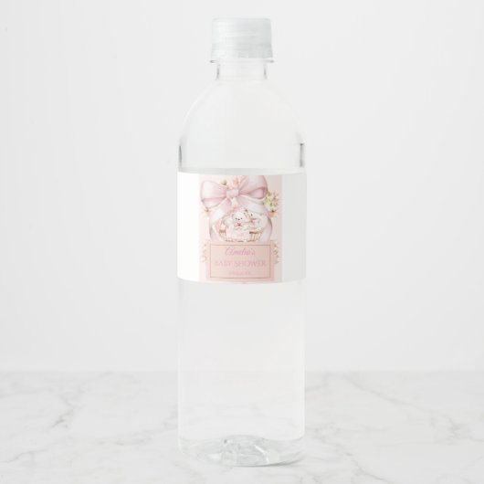 Waterverf Roze Strik Waterfles Labels Etiket (Voorkant)