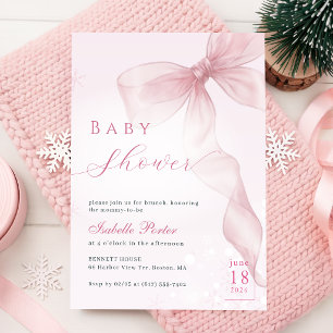 Waterverf Roze Strik Winter Baby Borrel Kaart