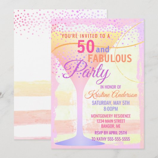 Waterverf Roze stripper 50 en Fabulous Birthday Kaart (Voorkant / Achterkant)