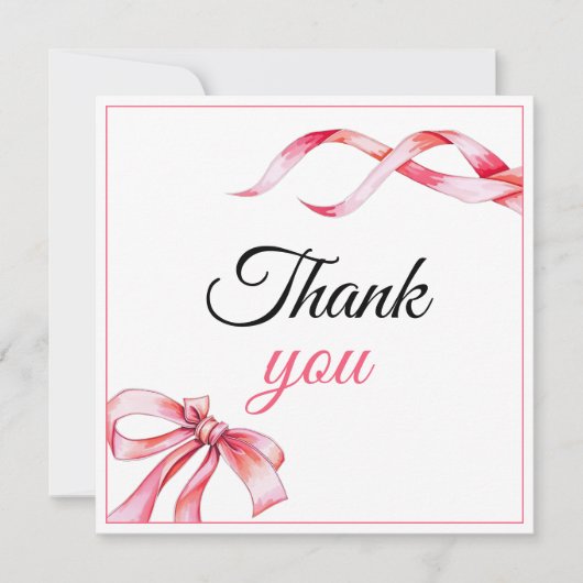 Waterverf Roze Stromend Lint Sweet 16 Verjaardag Bedankkaart (Voorkant)