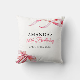 Waterverf Roze Stromend Lint Sweet 16 Verjaardag Kussen