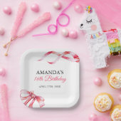 Waterverf Roze Stromend Lint Sweet 16 Verjaardag Papieren Bordje (Feest)