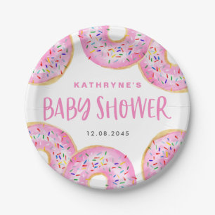 Waterverf Roze Strooide Donuts Baby Shower Papieren Bordje