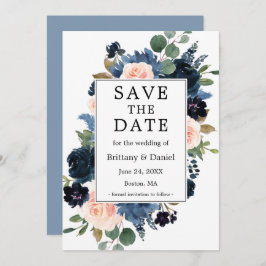 Waterverf Roze Stusty Blue Floral Lijst Save The Date