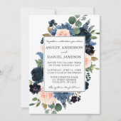 Waterverf Roze Stusty Blue Floral Lijst Wedding Kaart (Voorkant)