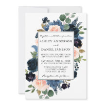 Waterverf Roze Stusty Blue Floral Lijst Wedding