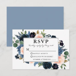 Waterverf Roze Stusty Blue Floral Lijst Wedding RSVP Kaartje
