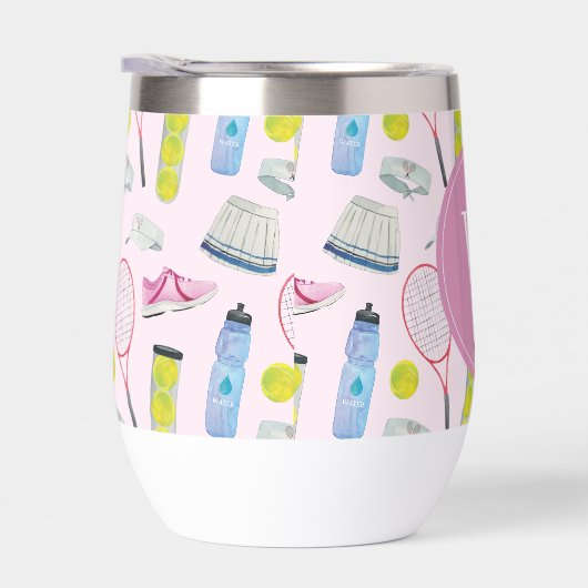 Waterverf Roze Tennis Patroon Monogram (Rechts)