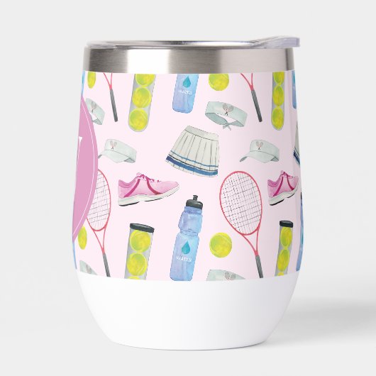 Waterverf Roze Tennis Patroon Monogram (Links)
