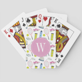 Waterverf Roze Tennis Patroon Monogram Pokerkaarten