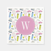 Waterverf Roze Tennis Patroon Monogram Servet (Voorkant)