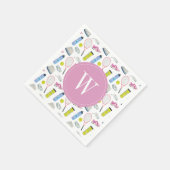 Waterverf Roze Tennis Patroon Monogram Servet (Hoek)