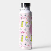 Waterverf Roze Tennis Patroon Monogram Waterfles (Rechts)