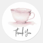 Waterverf  Roze Thee Cup Dank u Ronde Sticker (Voorkant)