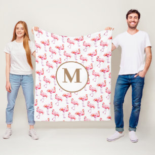 Waterverf Roze Tropisch Flamingo Monogram Initiaal Fleece Deken
