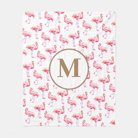 Waterverf Roze Tropisch Flamingo Monogram Initiaal Fleece Deken (Voorkant)